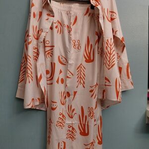 Orange and White Patterned Pajama Set
